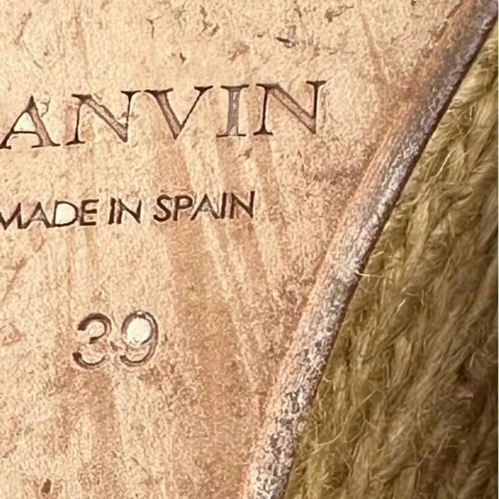 LANVIN Bronze Metallic Brown Leather Espadrille Wedge Heels Size 39